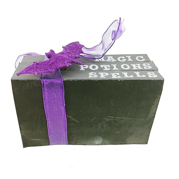 Halloween Decorative Tied Book Stack Magic Potions Spells Purple Bat and Ribbon - Picture 7 of 7